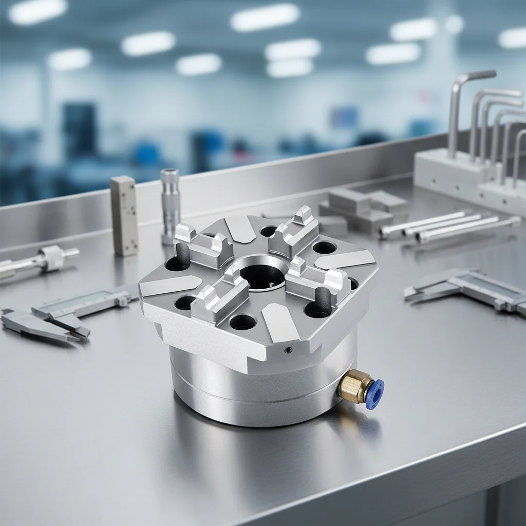 TEBAK Selling Precision Cnc Lathe Pneumatic Fixture 4 Jaw Chuck Precision 80*80 mm Pneumatic Auto Chuck for Machining Center