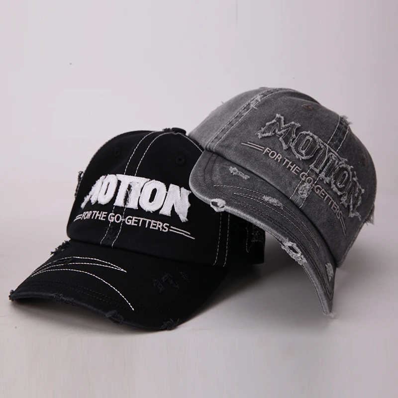 Factory Wholesale High Quality Custom Logo Broken Distressed Denim Baseball Cap 6 Panel Unstructured Denim Dad Hat