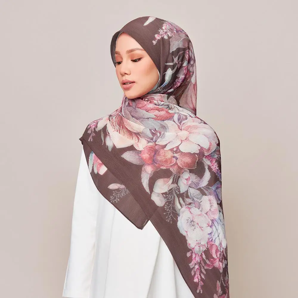 Latest Hijab Design Printed Pleated Floral Chiffon Tudung Hijab For  Malaysia Women Chiffon Shawl Mini Crinkle Available - Buy Latest Hijab  Design Printed Pleated Floral Chiffon Tudung Hijab For Malaysia Women  Chiffon