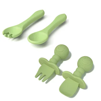 Modern Design Soft Silicone Spoon and Fork Set Children's Feeding Tableware for Baby Eating