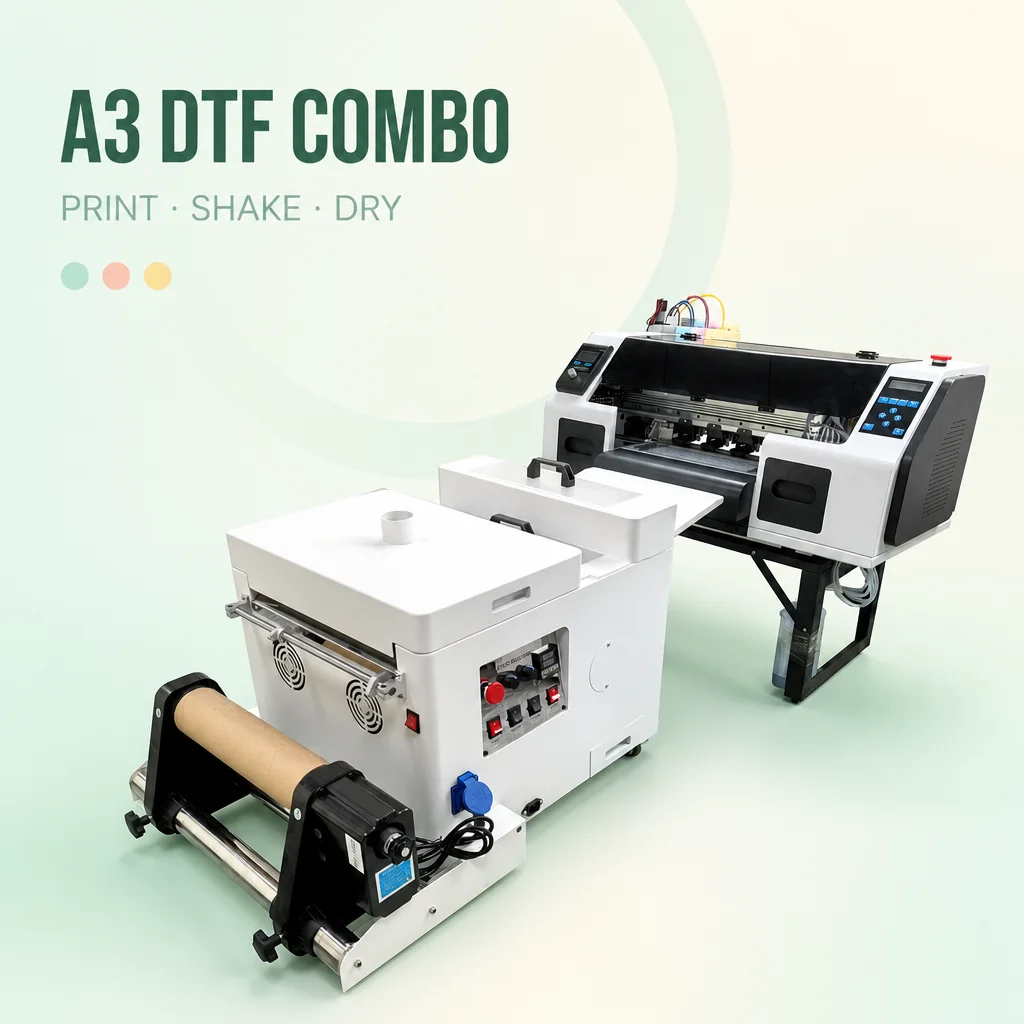 Desktop A3 DTF Printer with Integrated Powder Shaker and Dryer All-in-One for Space-Saving Home Workshop T-Shirt Printing