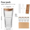Clair + quatre tasses réglées + paille en verre + couvercle en bois + brosse de paille