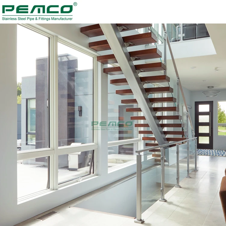 Customized Color Elegant Staircase Design Straight Stainless Steel Mono Stringer Floating Stairs Cost