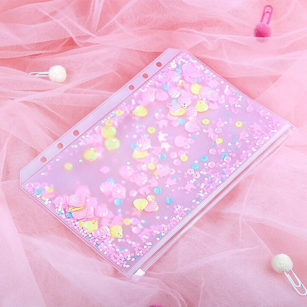 Classeur A5 Transparent Rose - 12 Pochettes à Fermeture éclair, Rechargeable, PVC Souple
