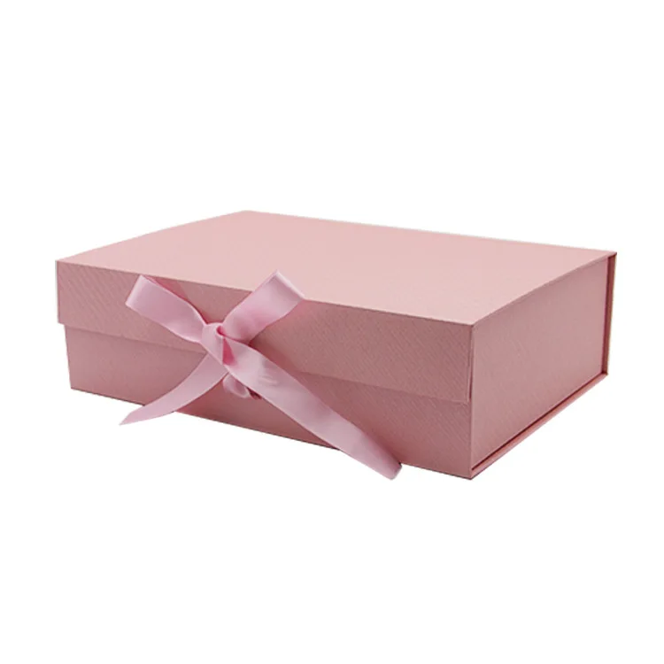 Jinayon Besuai Murni Rigid Box Pink Kotak Magnet dengan Ribbon Logo Pink Disesuaikan Daur Ulang