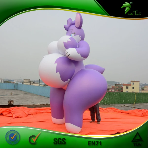 Colorful Design Inflatable Standing Big Boobs Fox Inflatable Hongyi Sex Animal Cartoon Toy with SPH