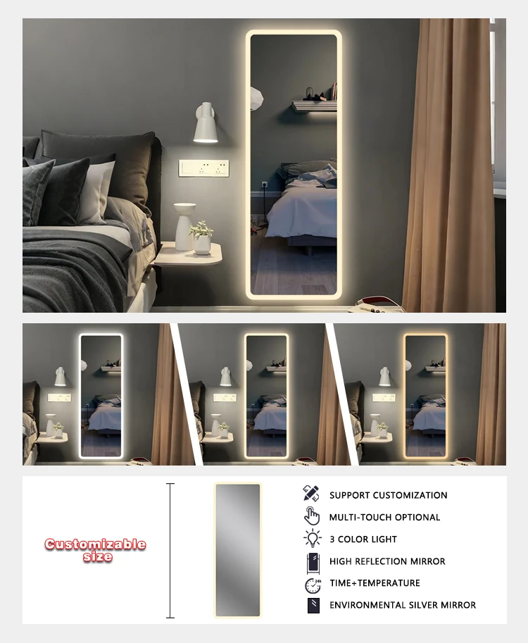 product wholesale customized smart led full body mirror touch light dressing mirror modern standing floor mirror-7
