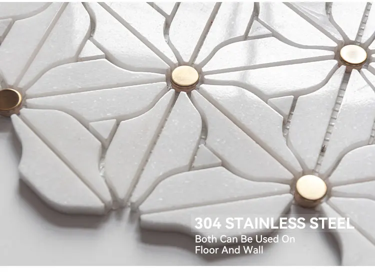 Waterjet Brass Inlay Flower Marble Mosaic Tile for Kitchen Backsplash ...