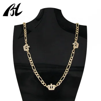 New arrival hip hop Cuba chain necklace 18K Gold Plated zircon crown women's Necklace Jewelry Pendant