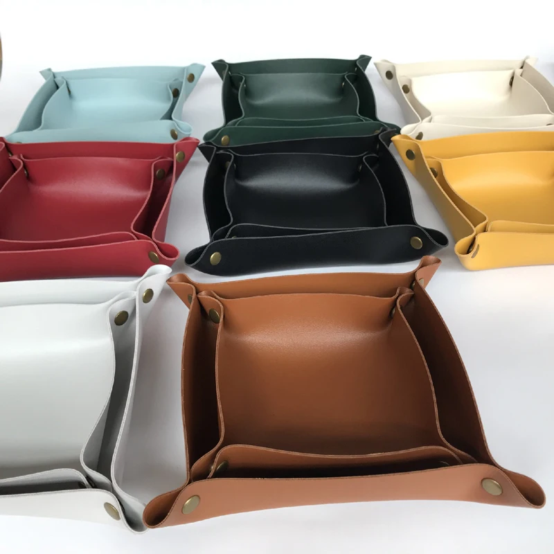 Portable Desktop Storage Organizer Entryway Catchall Tray Jewelry Tray PU Leather Valet Tray for Daily Use