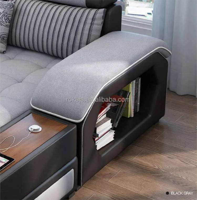 Luxury Multifunctional Ushaped Sofa Set Fabric Corner Sofa With Usb