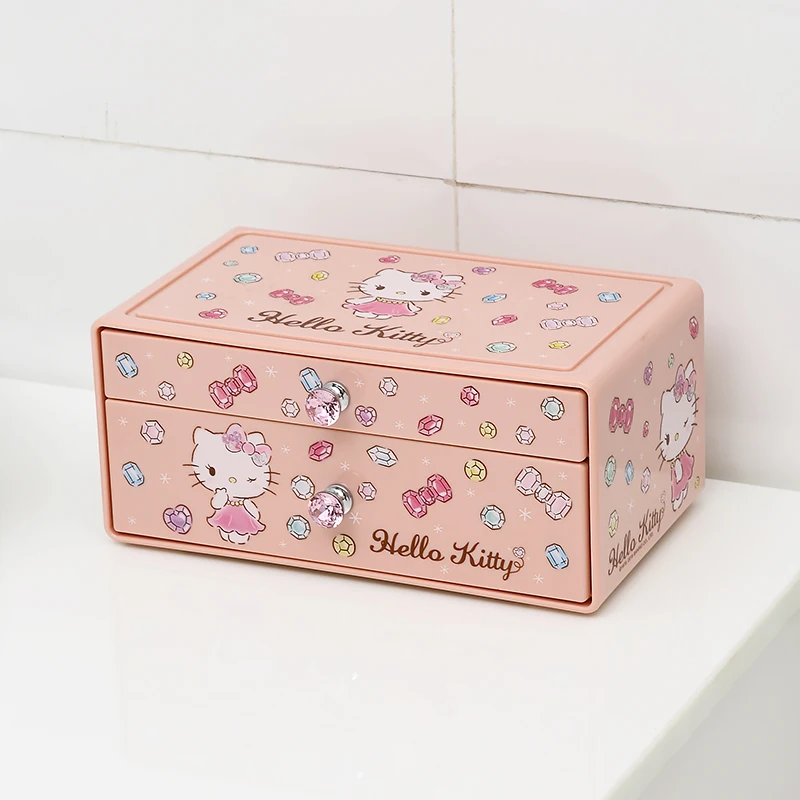 Hello Kitty PP Stackable Cosmetic Facial Tools Storage Bin for Dresser Dormitory Beauty Portable Plastic Makeup Organizer