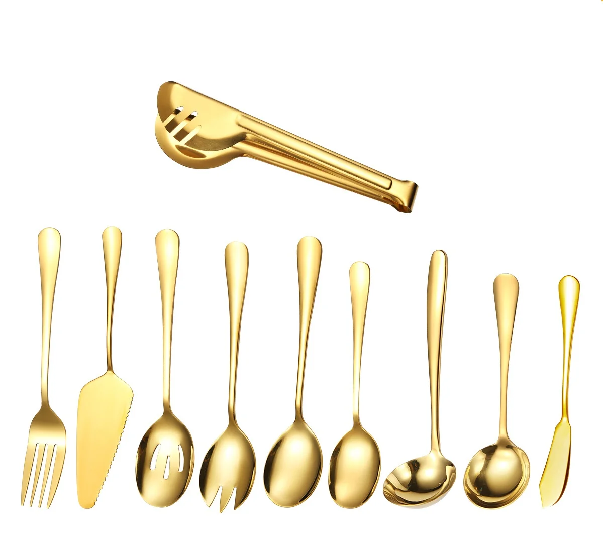 product large golden metal serving spoons slotted kitchen utensils stainless steel serving spoons serving forks cake spatulas-1