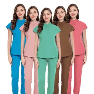 Factory Custom Comfortable Woven Scrub Anti-Wrinkle Hospital Nurse Uniforms Stretch Nursing Sets Beauty Therapist Uniform