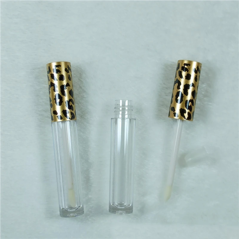 Luxury 3ml Golden Leopard Round Clear Bottle Color Clear Bottle Doe Foot Lip Gloss Tubes