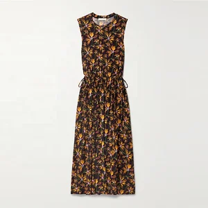 Clothing Manufacturer Custom Spring Summer Round Neck Sleeveless Elegant Casual Floral Dresses Women
