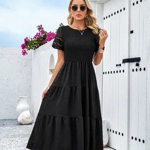 Solid Color Hollow Ladies Dresses Elegant Summer Websites Dresses for Women