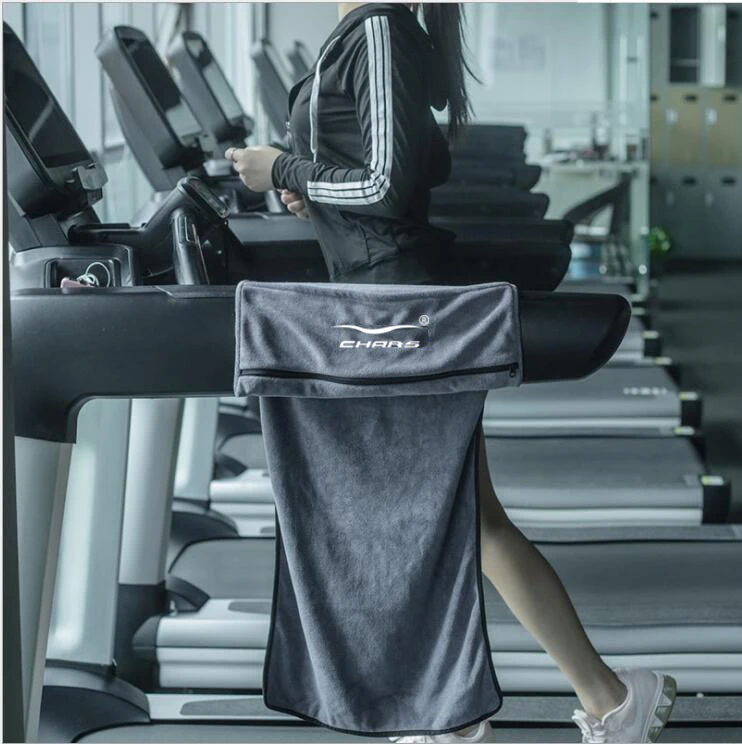 marque privée de luxe rapide sèche serviette de sport en microfibre serviette de gym personnalisée avec poche fermeture éclair