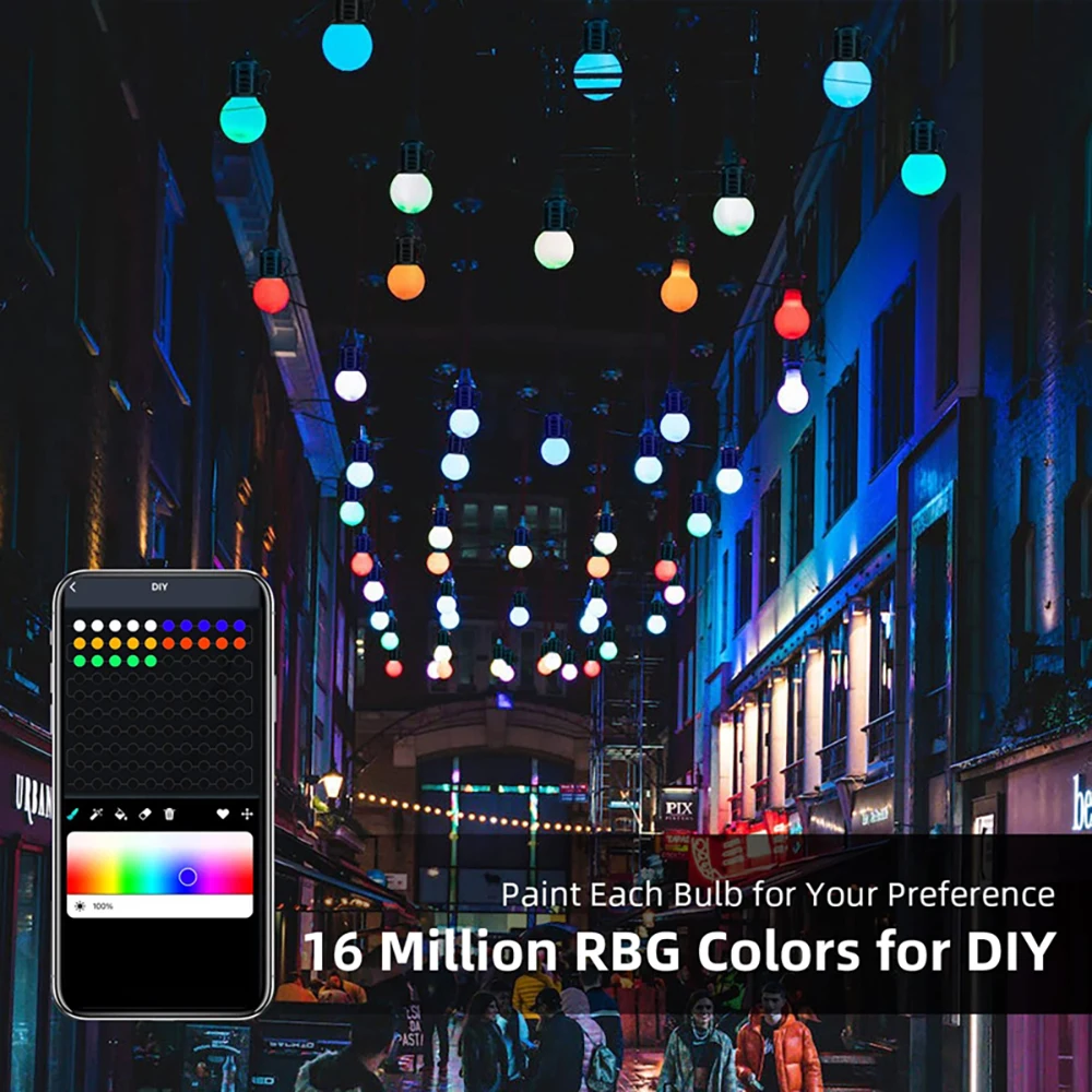 Tuya Wifi RGBIC Smart Outdoor String Lights IP65 Waterproof Shatterproof Plastic G50 Bulb Hanging Decorative Party Led Lights