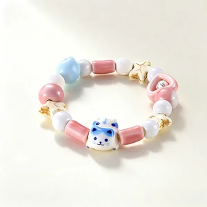 Cute Cat Beaded Bracelet Colorful Cartoon Star Design Handmade Fashion Jewelry Girls Unique Kawaii Style Accessory Daily