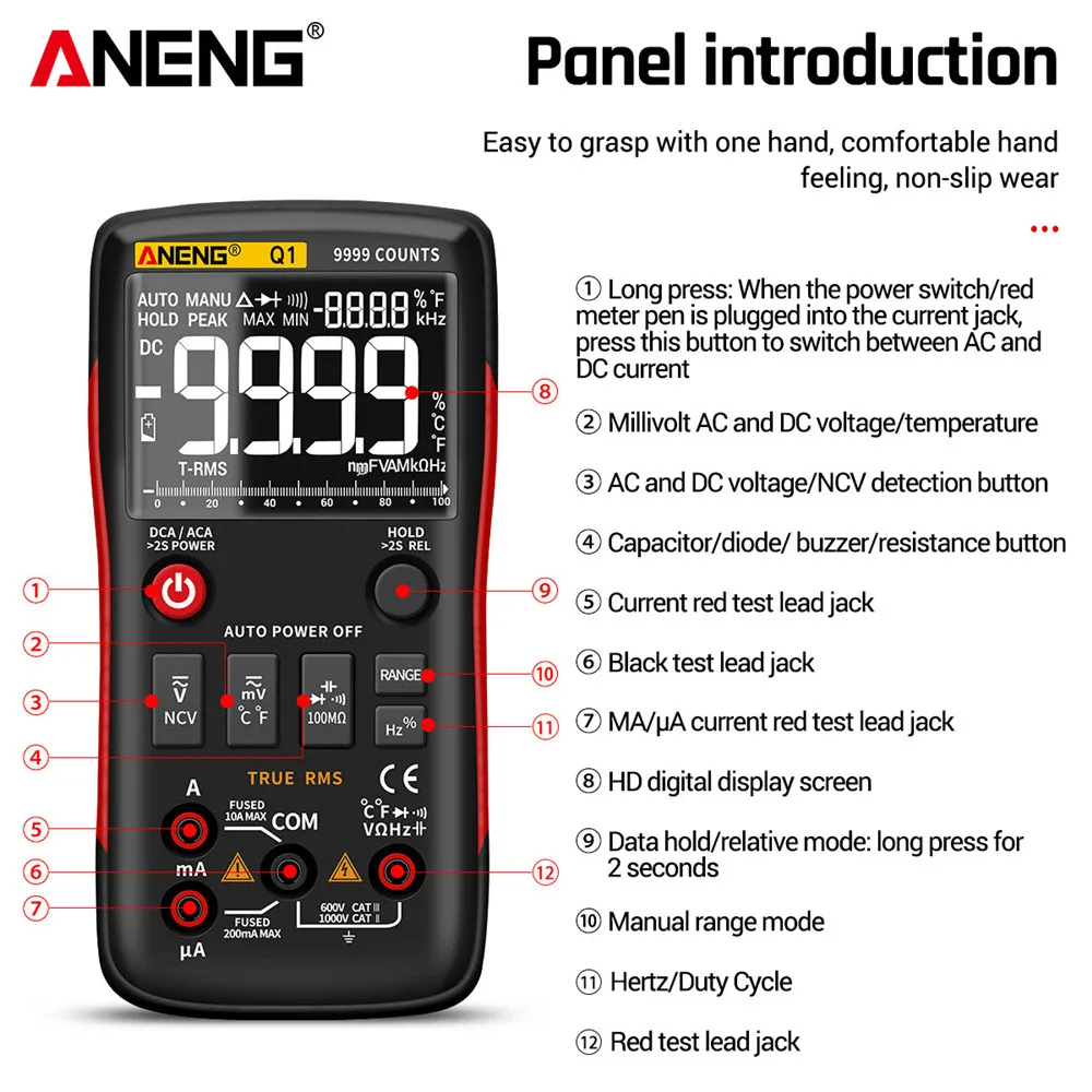 ANENG Q1 Pro True RMS Professional Digital Multimeter 9999 Tester with DIY Transistor Capacitor NCV Testers and LCR Meter