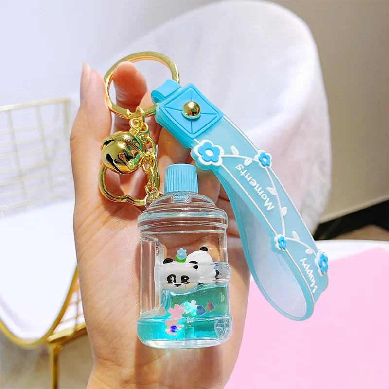 Cute Mini Bucket Lazy Doll Keychain Liquid Drift Bottle Luxury Acrylic Key Chain Car Key Holder Women Bag Pendant Jewelry Gifts