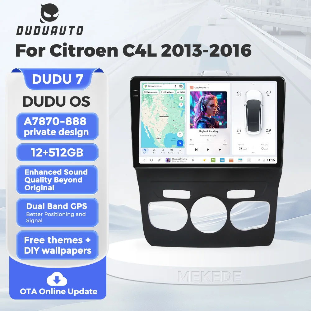 DUDUAUTO Car Radio Multimedia Player Navigation GPS Stereo Autoradio Car-play AUTO Android 13 for Citroen C4 C4L DS4 2013 - 2017