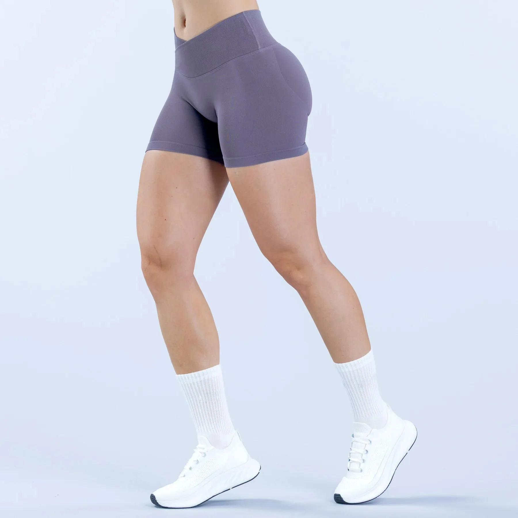 Selling Seamless Yoga Shorts Cross-Waist Ruched Butt-Lifting Mid-Waist Casual Style Hot preview