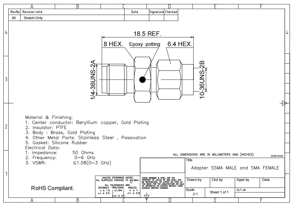 product rf coaxial adaptor sma female to ssma male coaxial connector-2