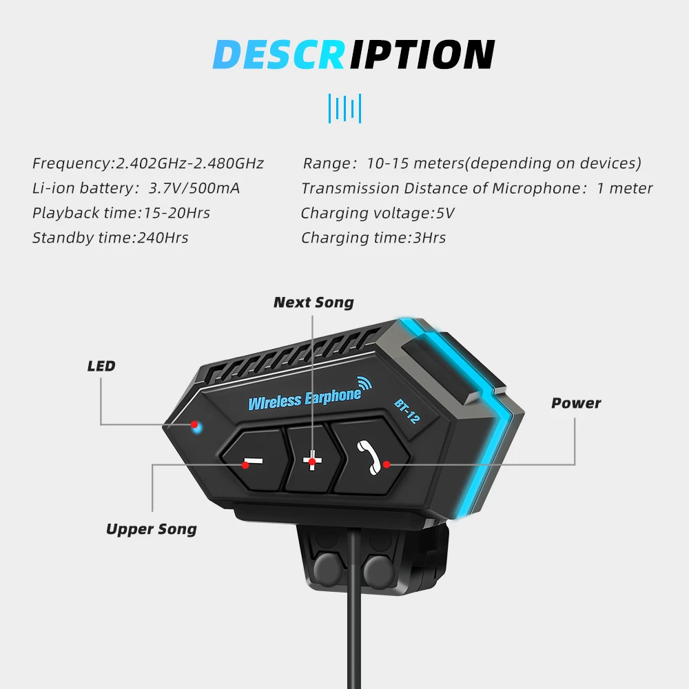 Motorcycle Helmet Bluetooth Headset Headphone Speakers Support Hands