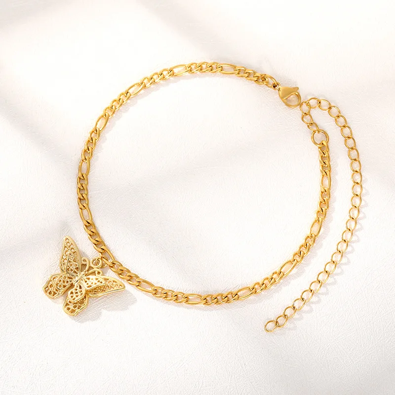 Yellow butterfly anklet gold chain double layer