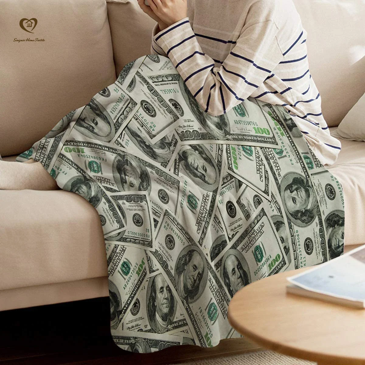 Songmai Money Blanket Dollar Throw Blanket Wealth Themed Flannel Fleece