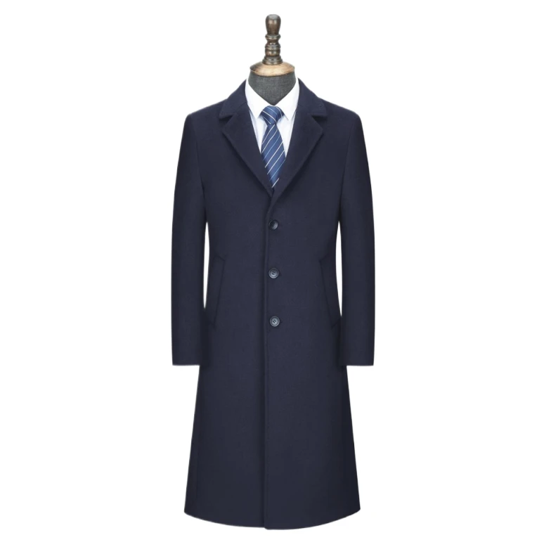 High-end Navy blue double-breasted double-sided warm coat for men