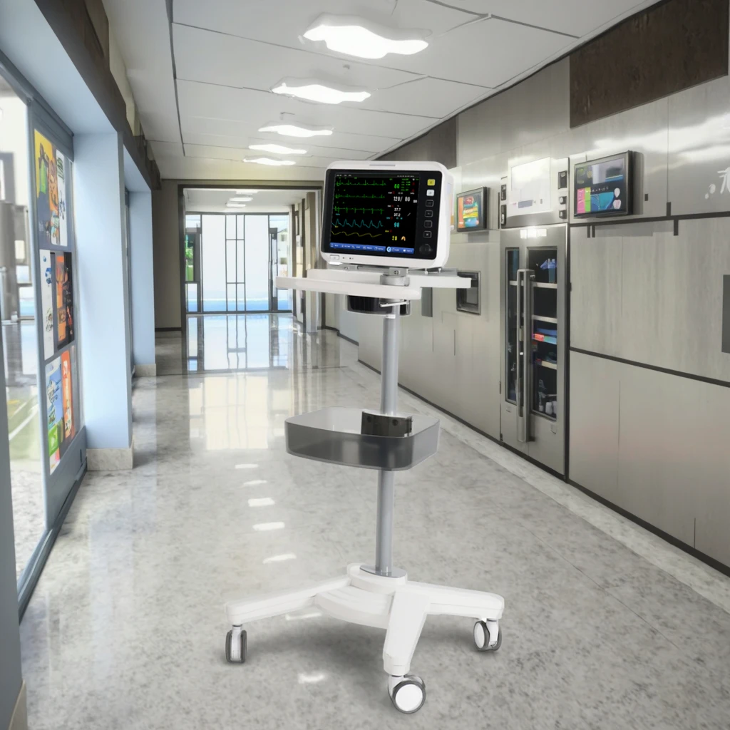 Modern Compact Aluminum Alloy Medical Cart with 4x3" Silent Brake Wheels Storage Basket for Hospital & Hotel Use 6