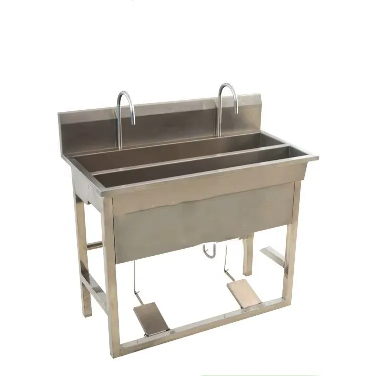 304 stainless steel industrial hand basin with foot or sensor control for food plants and slaughterhouses