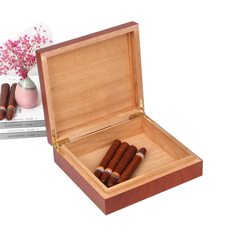 wooden tobacco box High Quality Handmade Natural Cedar Wooden Cigar Box With Slide Lid Gift  Lighter Box