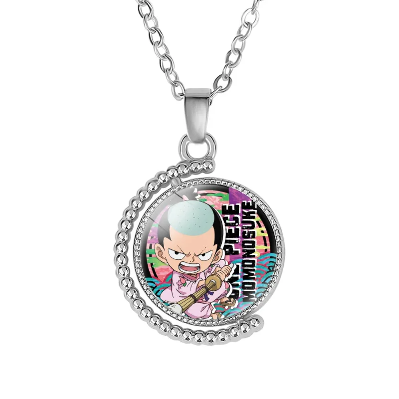 10 Designs Anime Time Gem Rotatable Necklace Cosplay Zoro Luffy Law Double Side Rotate Metal Pendant Necklace for Women Men