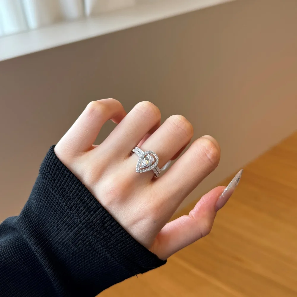 KAKODIY Cut Geometric Drop Ring Engagement Wedding 925 Sterling Silver Ring Set for Women detail 5