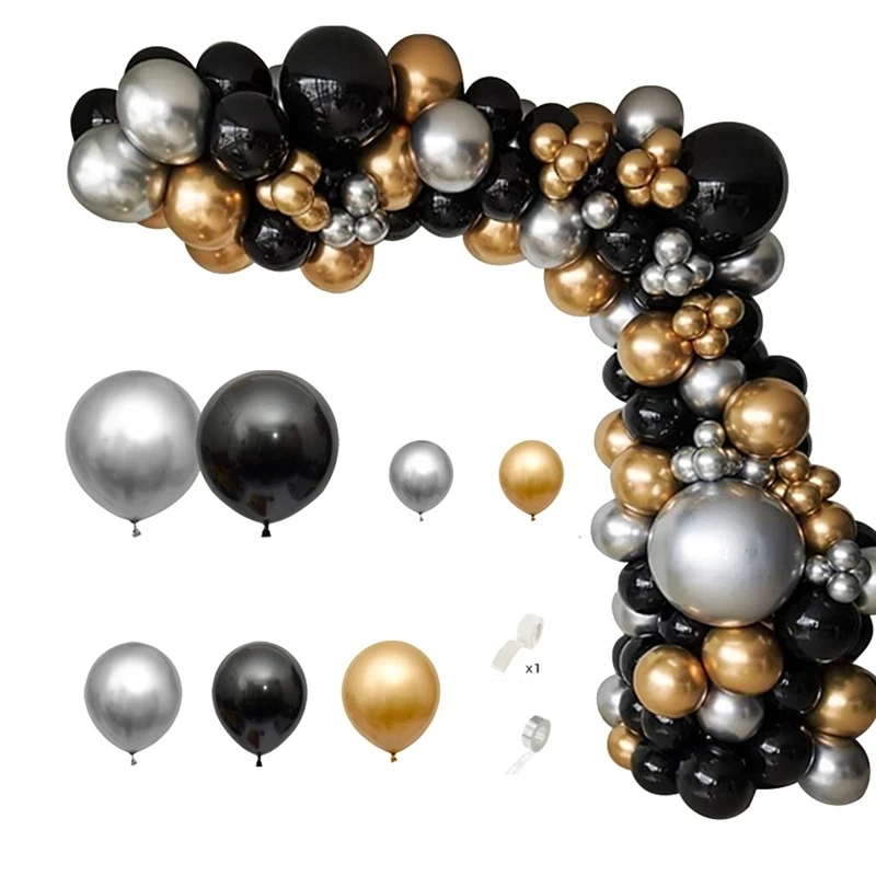 RAYTRADE Black & Gold Balloon Garland Kit - 172 Pcs Party Decorations