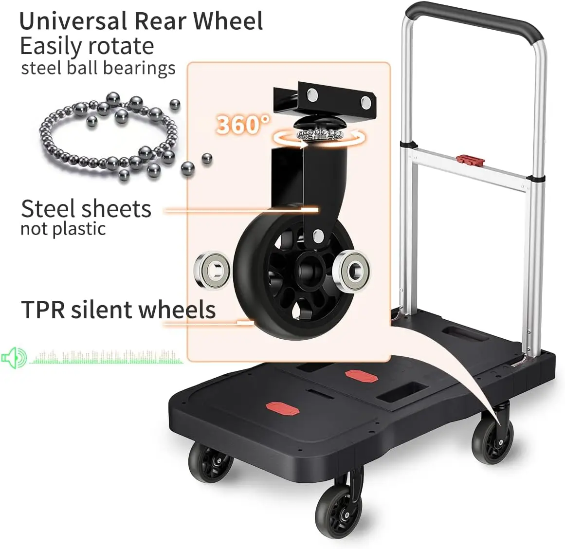 Hand Truck Portable Trolly  Fully Folded Compact Push Cart Capacity Heavy Duty Dolly Practical Handling Tools Platform