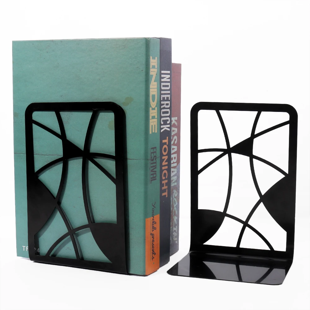 Book Ends Powcan 1 Pair Heavy Duty Black Metal Bookends Fashion Book Dividers 