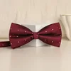 Wine red herringbone white dot bow tie