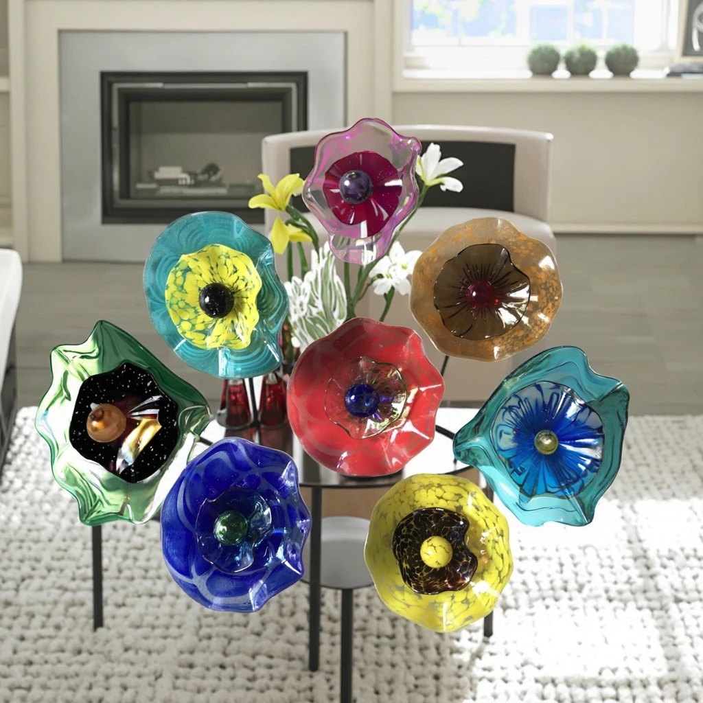Glass Plate 3 Layers Large Wall Decorative Wall Hanging Decor Murano Glass Modern Interior Hand Blown Murano Art Flower Glass