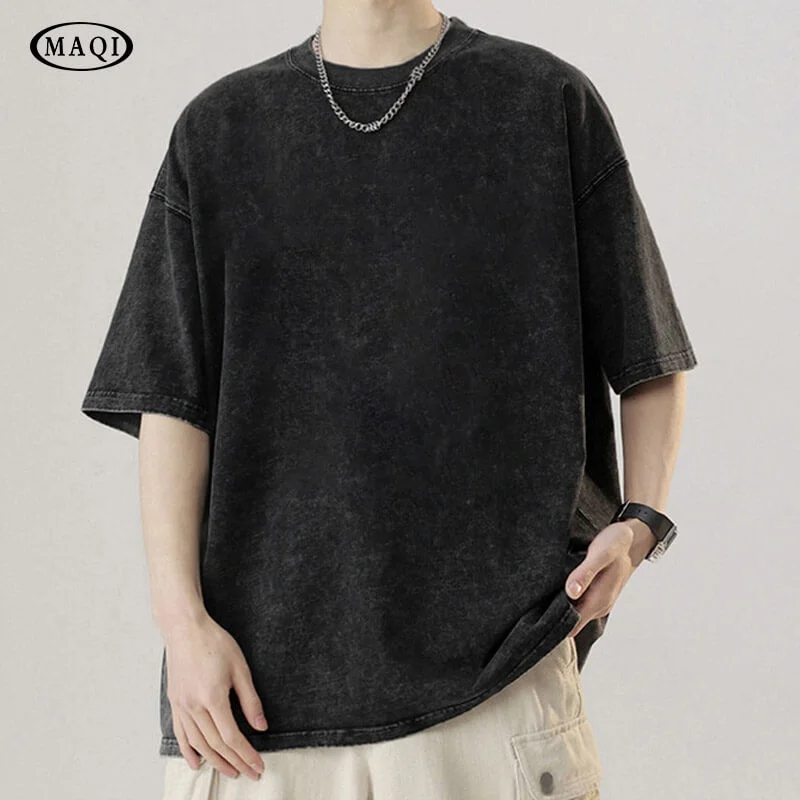Custom Vintage Washed Heavyweight Low MOQ Men's Boxy T-Shirt