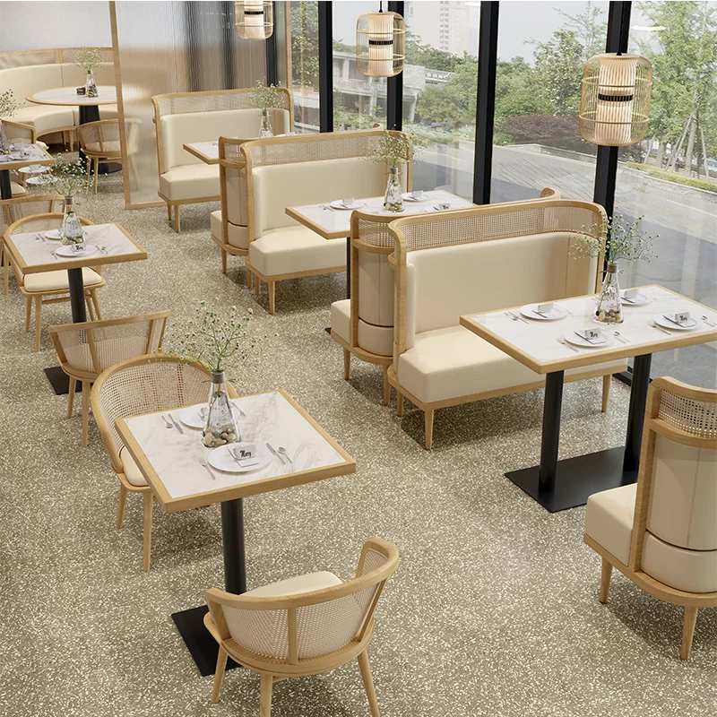 High Quality Wholesale Wood Cafe Seating Dining Fast Food Leather Restaurant Sofa Booth