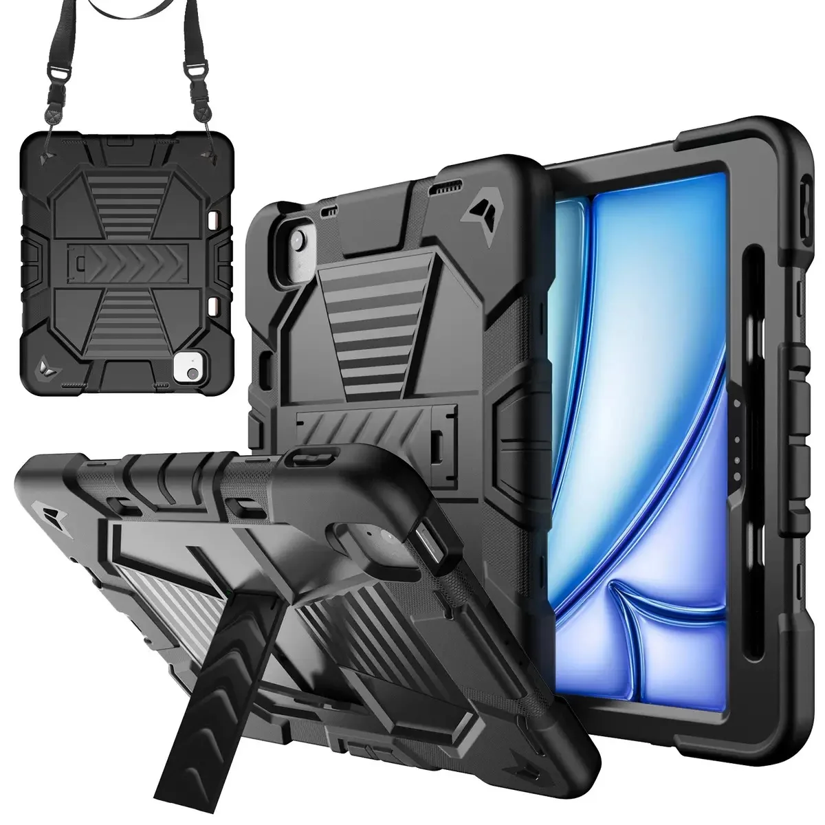 Laudtec 2024 iPad Air 11 pouces Étui de Protection en Silicone 3-en-1 Antichute avec Support pour Tablette et Fente pour Stylo