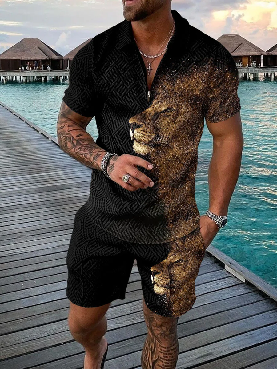 M9041 Groothandel Zomer Mannen Sport Trainingspakken 2 Stuks T-shirts Shorts Sets Mans Casual Mode Korte Sleeve337_voghion.com