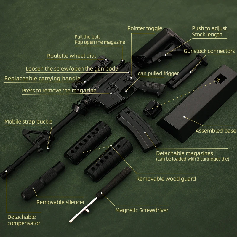 Cheap Realistic Toy Guns Metal Model 28cm Toy Rifle  Model Gun 1:3 AR15 M4A1  Mini Assembly Gun Toy for Adults