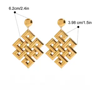 Best Selling Trendy Stainless Steel 18K Gold Plated Fashion Celtic Knot Hollow Pendant Earrings Unisex Stud Earrings Jewelry