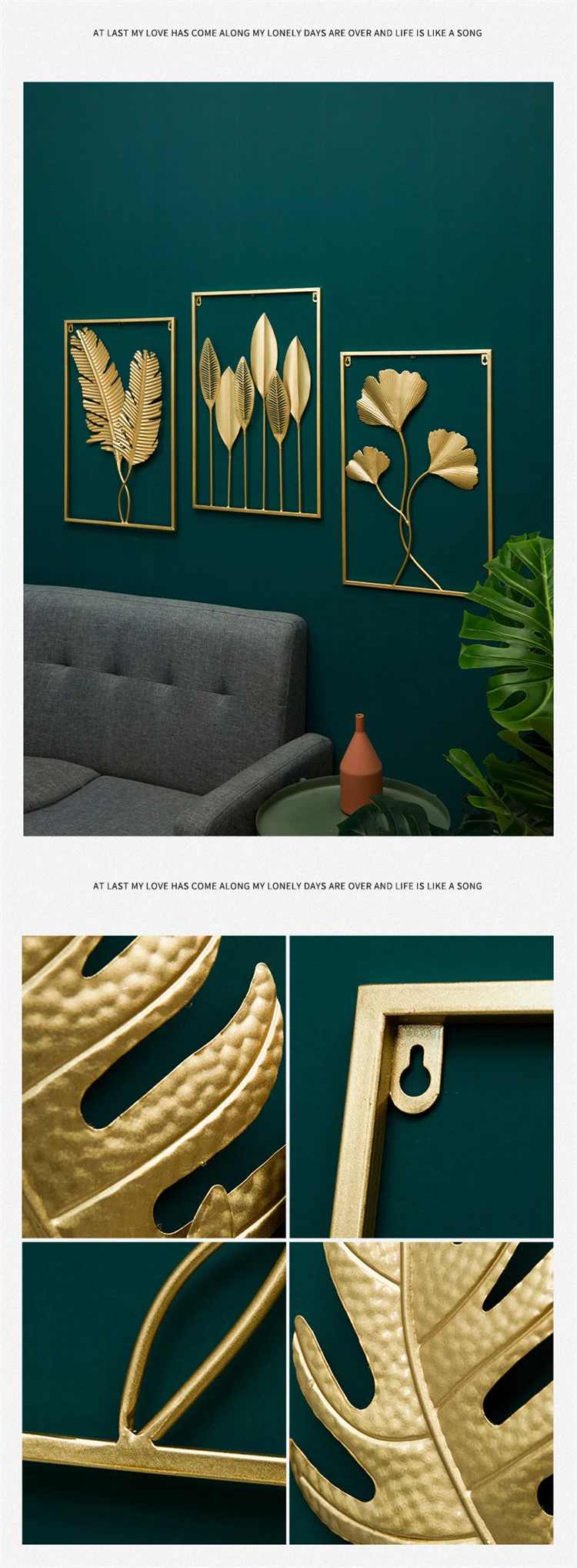 Latest Design Modern Luxury Metal Art Decor Natural Leaves Classical